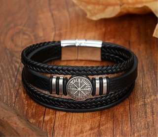 Bracciale Vikingo Vegvísir Uomo in Pelle