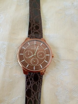 Orologio Skagen Uomo Pelle Marrone Oro
