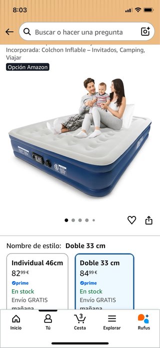 Colchón Auto Hinchable Doble 33cm