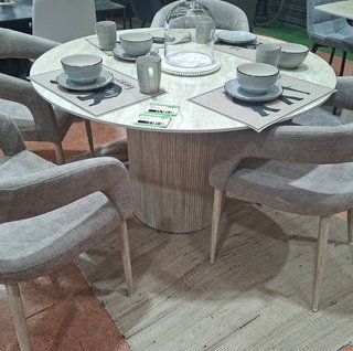 Mesa Comedor Redonda Madera Beige