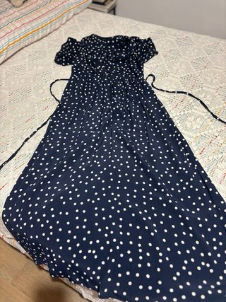 Vestido largo lunares azul marino
