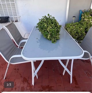Mesa Terraza y 6 Sillas Cristal/Metal