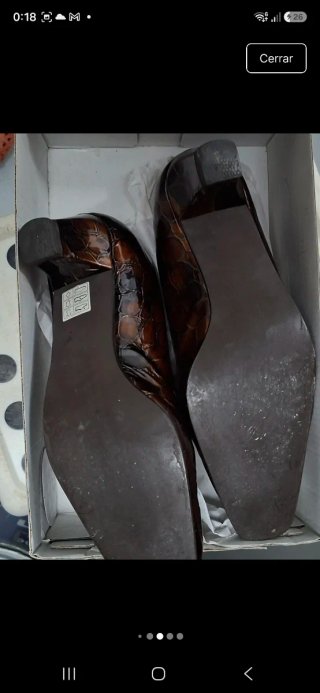 Zapatos de tacón marrones y dorados