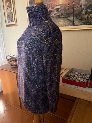 Maglione pesante lungo collo alto di lana taglia L