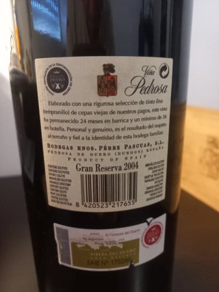 Botella vacía Viña Pedrosa Gran Reserva 2004