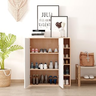 Zapatero Slim De Pared, Mueble Multiuso Con 2 Puertas Y Estantes Regulables para Dormitorio Y Entrada, en Madera, 80X32X91Cm