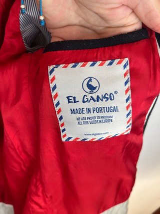 El Ganso Abrigo Lana Azul Marino Capucha Roja M