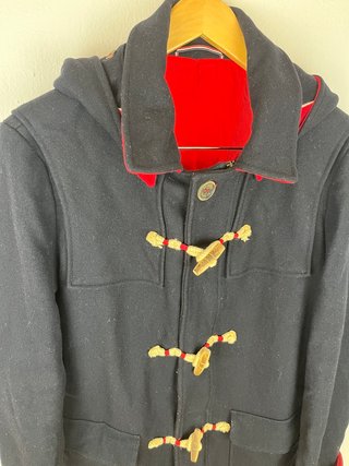 El Ganso Abrigo Lana Azul Marino Capucha Roja M