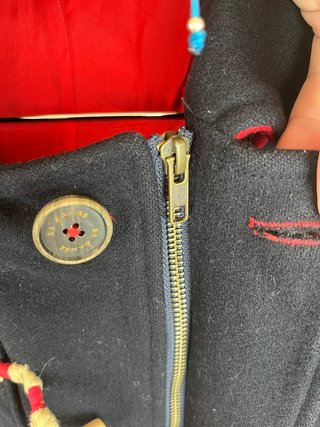 El Ganso Abrigo Lana Azul Marino Capucha Roja M