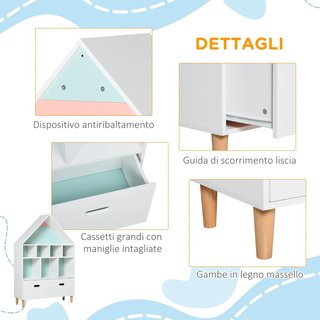Estantería de Juguetes para Habitaciones de Niños y Adolescentes con Estantes en Forma de Cubo Blanca, Dos Colores Intercambiables, Azul y Rosa 82X30X126Cm