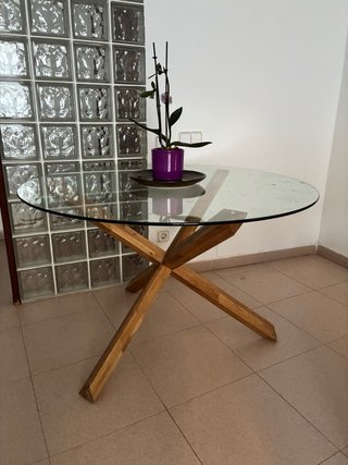 Mesa centro elevable y mesa comedor cristal redond