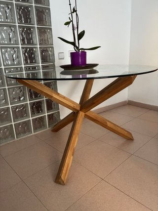 Mesa centro elevable y mesa comedor cristal redond