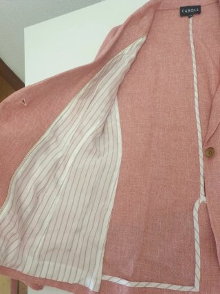 Traje Caroll Blazer y Falda Lino Rosa (Talla S)