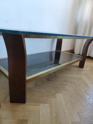 Conjunto mesas cristal salón madera