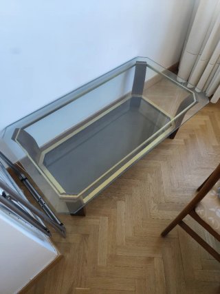 Conjunto mesas cristal salón madera