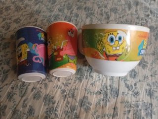 3 Vasos y Taza Bob Esponja Melamina