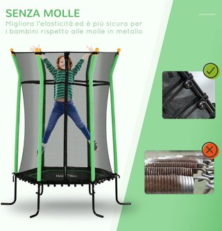 Trampolino Elastico per Bambini 3-10 Anni con Ingresso con Cerniera e Pali Imbottiti, Tappetino Elastico in Acciaio, PP ed EPE, Ø163.5X163.5/190 Cm