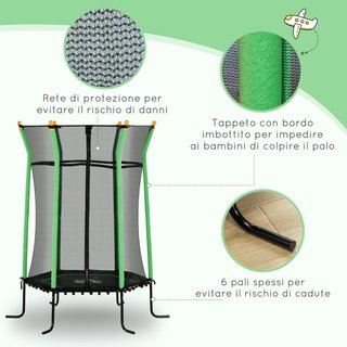 Trampolino Elastico per Bambini 3-10 Anni con Ingresso con Cerniera e Pali Imbottiti, Tappetino Elastico in Acciaio, PP ed EPE, Ø163.5X163.5/190 Cm
