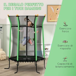 Trampolino Elastico per Bambini 3-10 Anni con Ingresso con Cerniera e Pali Imbottiti, Tappetino Elastico in Acciaio, PP ed EPE, Ø163.5X163.5/190 Cm