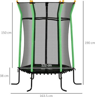 Trampolino Elastico per Bambini 3-10 Anni con Ingresso con Cerniera e Pali Imbottiti, Tappetino Elastico in Acciaio, PP ed EPE, Ø163.5X163.5/190 Cm