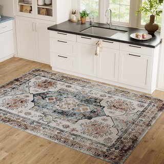 Tappeto vintage antiscivolo e lavabile, tappeto per soggiorno e camera da letto con pelo corto, 230X160 cm, multicolore