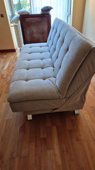 Sofá Cama Beige/Gris Tela y Metal
