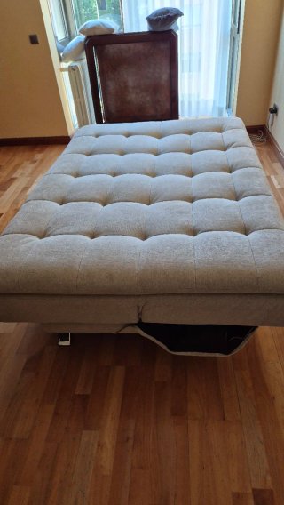 Sofá Cama Beige/Gris Tela y Metal