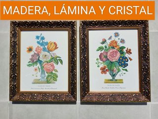2 Cuadros Decorativos Florales Marco Dorado