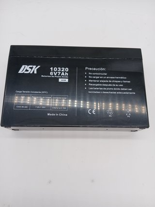 DSK 10320 - Batería de Plomo AGM Recargable Sellada de 6V y 7Ah. Ideal para Coche y motos eléctricos