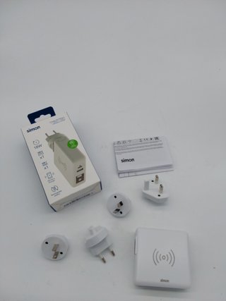 SIMON - Cargador Inalámbrico de Carga Rápida, Adaptador de Viaje 3 en 1, con 2 Enchufes USB, Batería