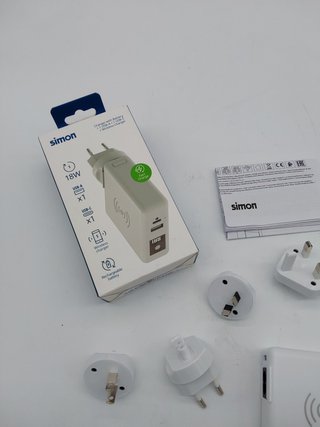 SIMON - Cargador Inalámbrico de Carga Rápida, Adaptador de Viaje 3 en 1, con 2 Enchufes USB, Batería