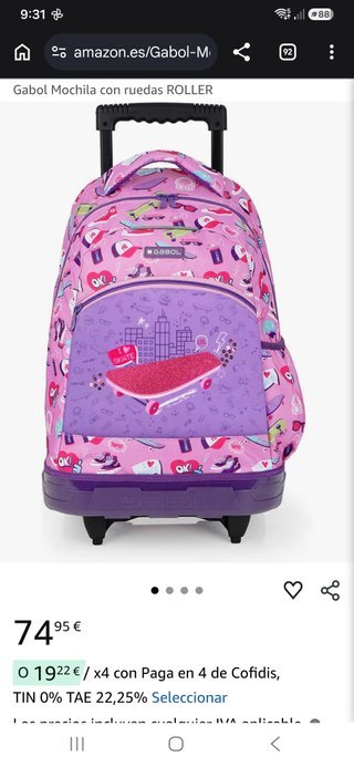 Mochila Gabol Roller con ruedas. 665940932 esther