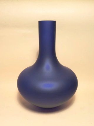 BOTTIGLIA VASO Tondo VETRO Blu Cobalto SATINATO