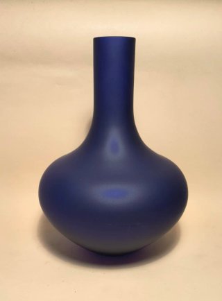 BOTTIGLIA VASO Tondo VETRO Blu Cobalto SATINATO