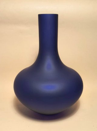 BOTTIGLIA VASO Tondo VETRO Blu Cobalto SATINATO