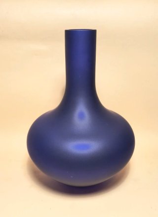 BOTTIGLIA VASO Tondo VETRO Blu Cobalto SATINATO