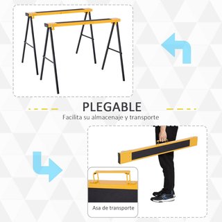 Set de 2 Caballetes de Trabajo Plegables y Portátiles, Superficie de Trabajo de Goma Antideslizante, Carga Máx. 250Kg