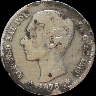 Moneda 1 Peseta 1876 Alfonso XII Plata