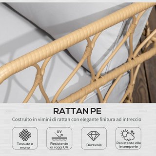 Conjunto de Jardín de Rattan de 4 Piezas con Sofá de 2 Plazas, 2 Sillones y Mesa con Tapa de Cristal Estilo Boho, Cojines Desfundables, Amarillo