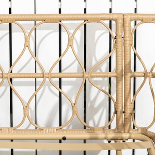 Conjunto de Jardín de Rattan de 4 Piezas con Sofá de 2 Plazas, 2 Sillones y Mesa con Tapa de Cristal Estilo Boho, Cojines Desfundables, Amarillo