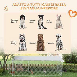 Kennel Recinto para Perros de Exterior, Recinto para Animales con Cubierta Impermeable, Jaula para Perros de Acero, 600X230X230Cm, Plata y Gris