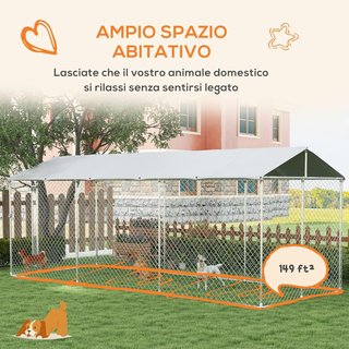 Kennel Recinto para Perros de Exterior, Recinto para Animales con Cubierta Impermeable, Jaula para Perros de Acero, 600X230X230Cm, Plata y Gris