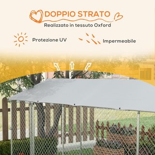 Kennel Recinto para Perros de Exterior, Recinto para Animales con Cubierta Impermeable, Jaula para Perros de Acero, 600X230X230Cm, Plata y Gris