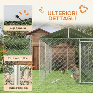 Kennel Recinto para Perros de Exterior, Recinto para Animales con Cubierta Impermeable, Jaula para Perros de Acero, 600X230X230Cm, Plata y Gris