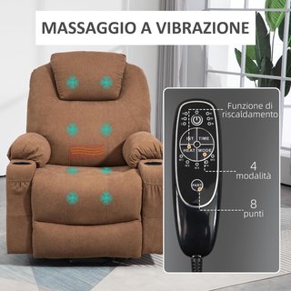 Sillón Elevador Eléctrico Reclinable Con 8 Puntos Masajeadores Y Calefacción, Sillón Moderno En Tejido Efecto Lino Con Control Remoto, 90X101X107 Cm, Café