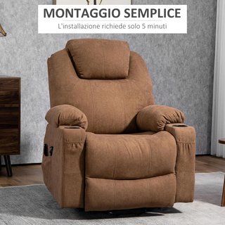 Sillón Elevador Eléctrico Reclinable Con 8 Puntos Masajeadores Y Calefacción, Sillón Moderno En Tejido Efecto Lino Con Control Remoto, 90X101X107 Cm, Café