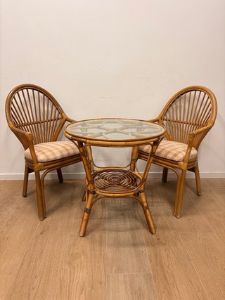 Conjunto vintage de ratán – 2 sillones + mesa