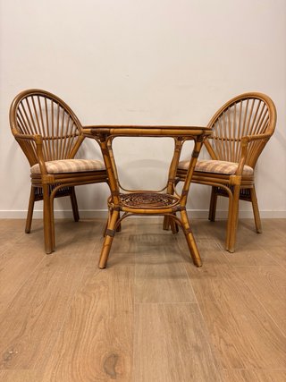 Conjunto vintage de ratán – 2 sillones + mesa