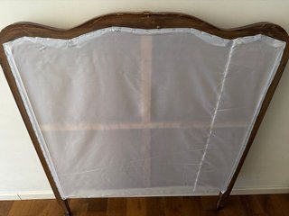 Cabezal de Cama Tapizado Beige y Madera
