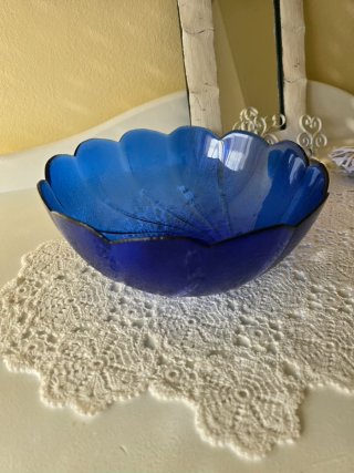 Centro de mesa vintage de cristal azul